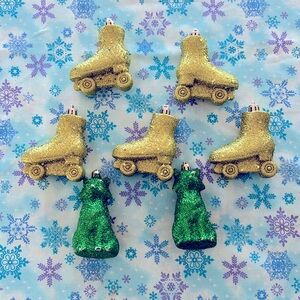 Glittery green roller skates and fox Christmas ornaments! 🛼✨🦊 with hooks!
